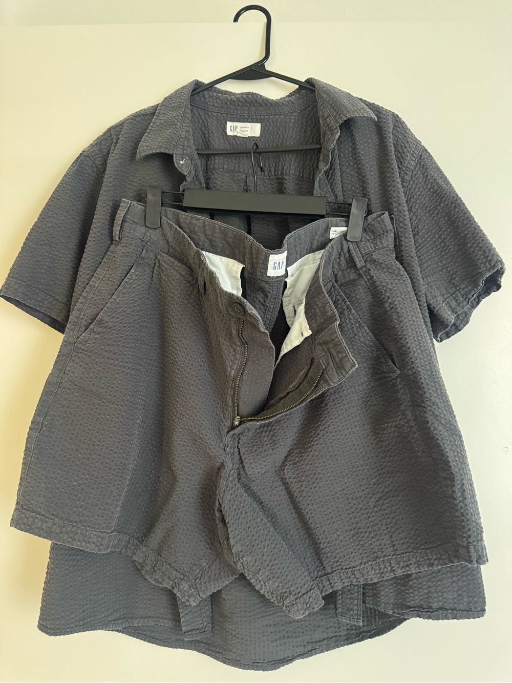 2 PC GAP Charcoal Gray Textured Shorts with Zip Fly and Shirt